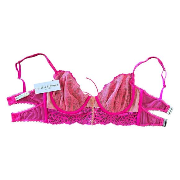NWT For Love & Lemons Hot Pink Butterfly Lace Mesh Underwire Bra Women’s 34D NEW - Picture 7 of 16